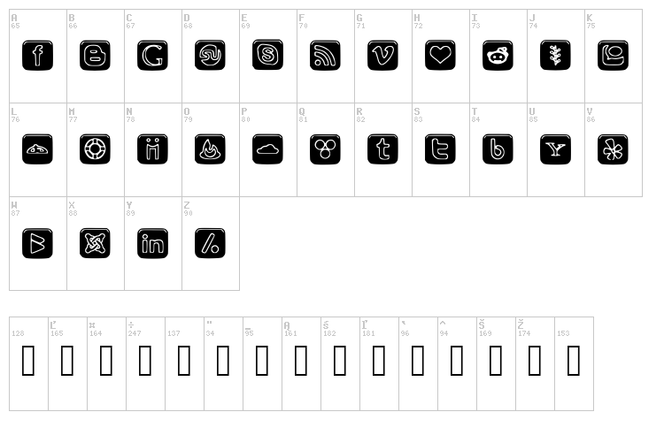 Social Font Icons font map